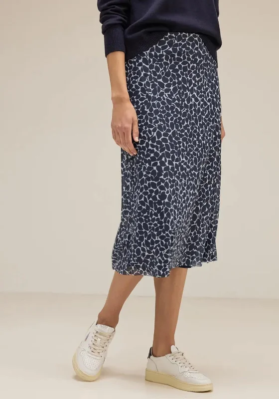 Elegant And Casual Street One Mesh Print Midi Skirt, Deep Blue