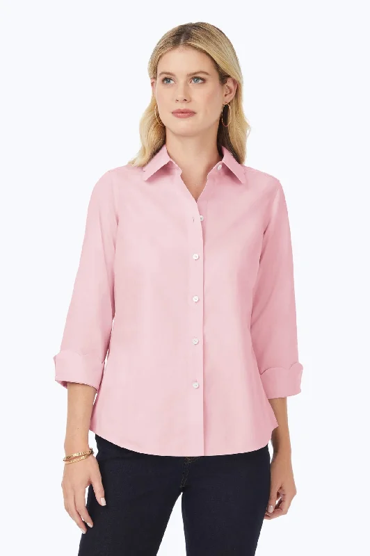 Exquisite Craftsmanship Gwen Pinpoint No Iron 3/4 Sleeve Scallop Shirt, Chambray Pink