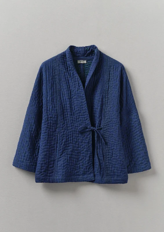 High-end Fashion Overdyed Repurposed Kantha Jacket | Provence Blue