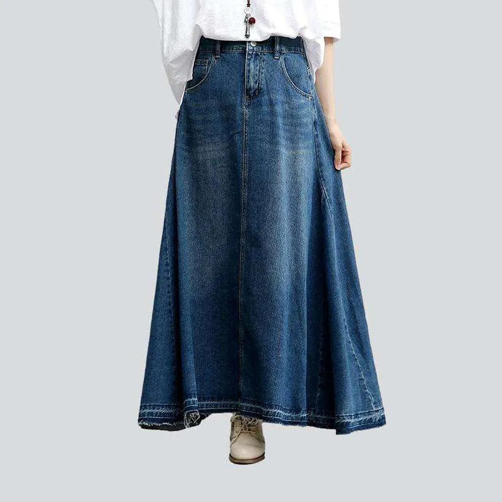 Ethnic Style A-line flare denim skirt