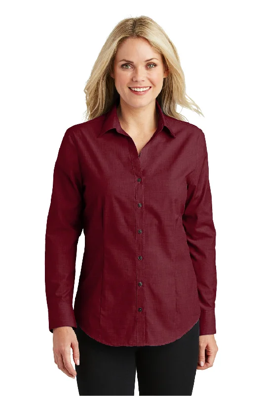 Minimalism Port Authority Womens Easy Care Wrinkle Resistant Long Sleeve Button Down Shirt - Red Oxide - Closeout