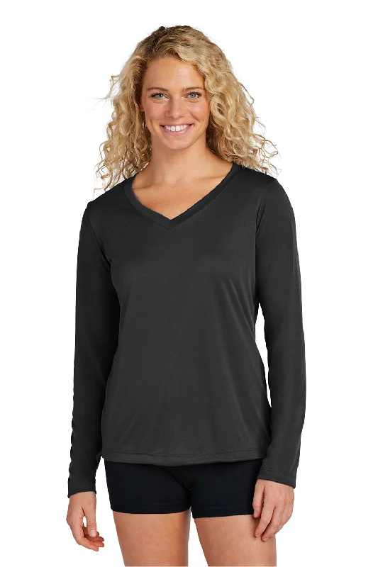 High Street Design Sport-Tek Womens Competitor Moisture Wicking Long Sleeve V-Neck T-Shirt - Black