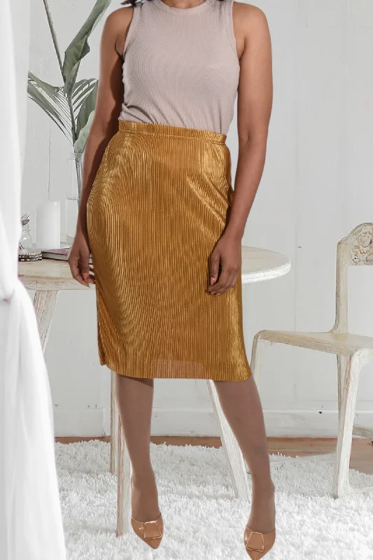 Playful Style Gold Plisse Midi Skirt