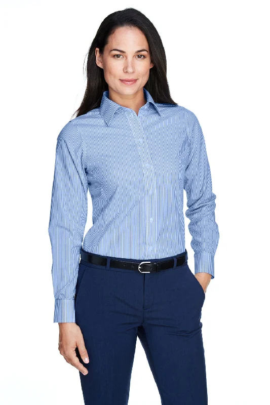 Exquisite Embroidery Devon & Jones Womens Crown Woven Collection Wrinkle Resistant Long Sleeve Button Down Shirt - French Blue