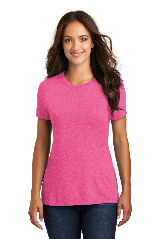 Comfortable And Casual District Womens Perfect Tri Short Sleeve Crewneck T-Shirt - Fuchsia Pink Frost