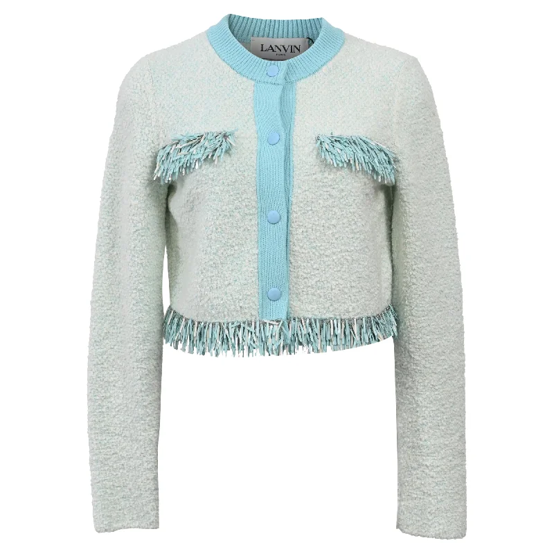 Exquisite Embroidery Lanvin Fringed Cardigan in Light Blue Cotton