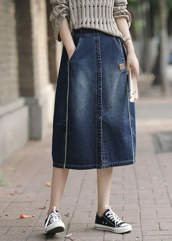 Body Design Fashion Denim Blue High Waist Pockets Patchwork Side Open Cotton Skirts Summer