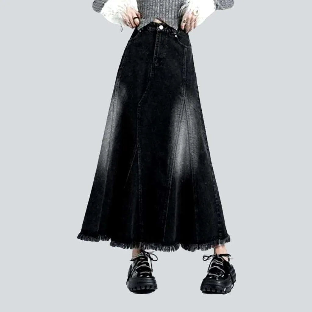 Exclusive Customization Floor-length sanded denim skirt