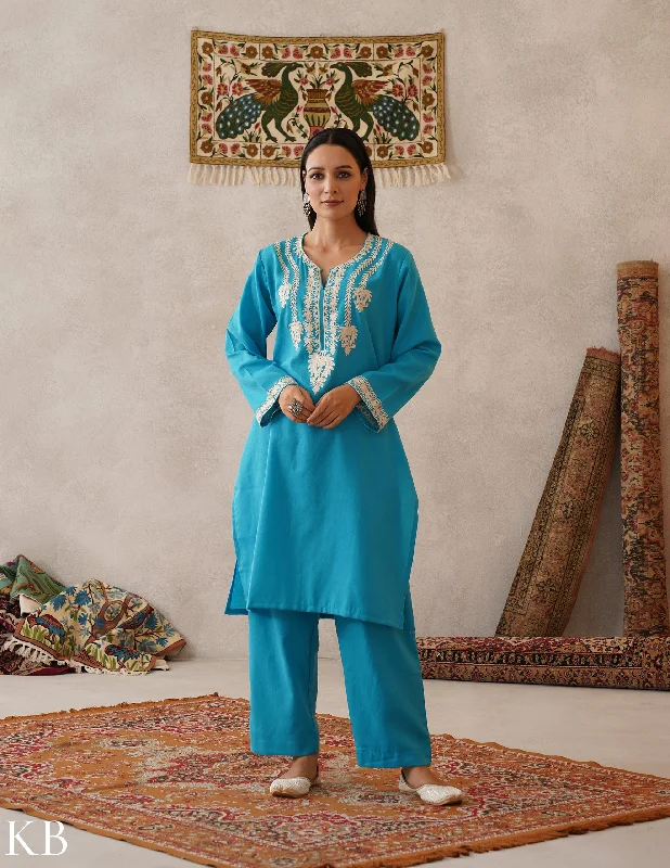 Urban Style meHER Sky Blue Kashmiri Aari Woollen Co-ord Set