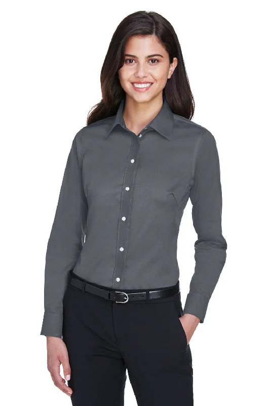 Personalized Clothing Devon & Jones Womens Crown Woven Collection Wrinkle Resistant Long Sleeve Button Down Shirt - Graphite Grey