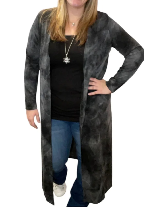 Street Charm Tie Dye Duster In Charcoal