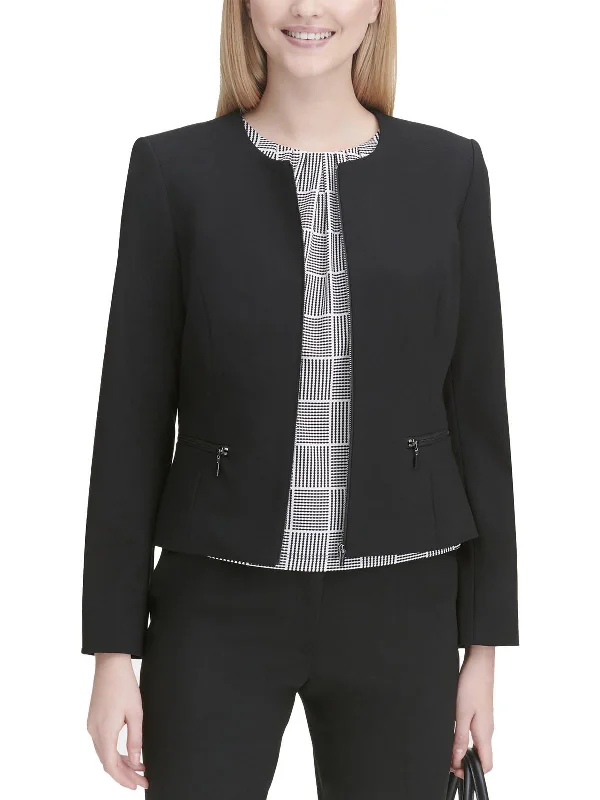 Elegant Temperament Womens Knit Zip Front Collarless Blazer