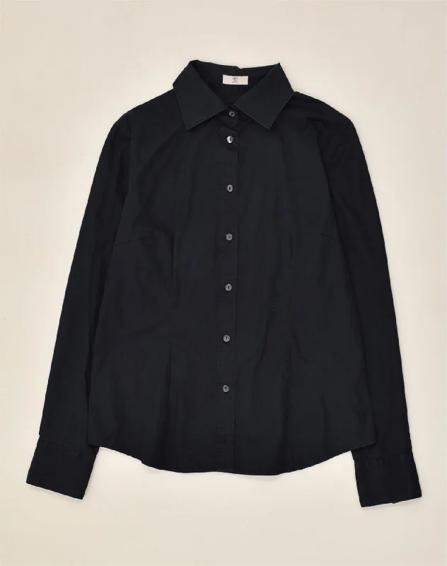 Comfortable Fashion CERRUTI Womens Shirt UK 14 Large Navy Blue Cotton