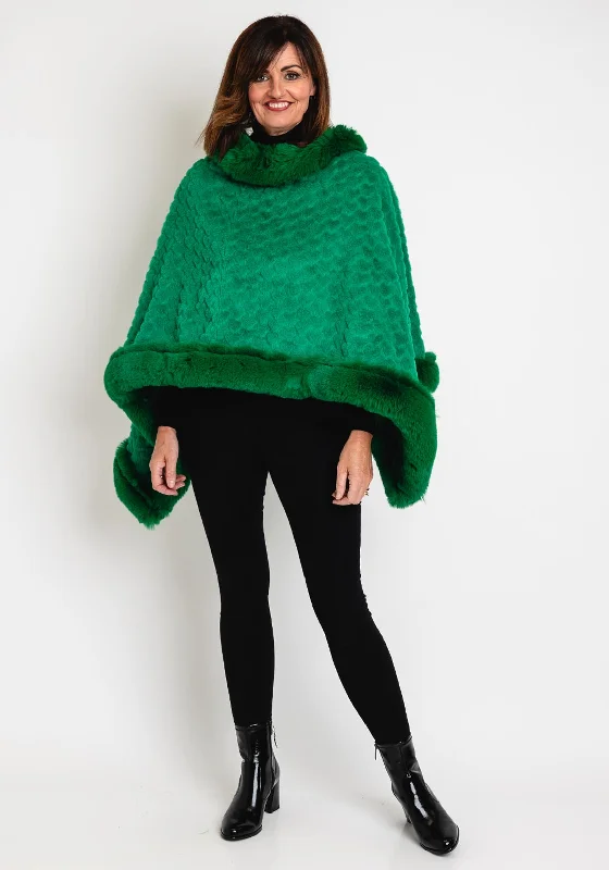 Fashionable Inner Wear Serafina Collection One Size Heart Embossed Faux Fur Poncho, Green