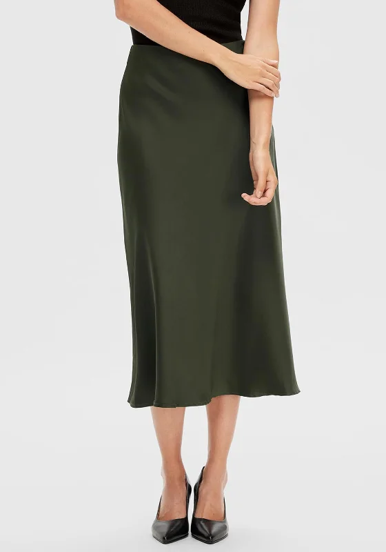 Lively And Youthful Selected Femme Lena Satin Midi Skirt, Duffel Bag