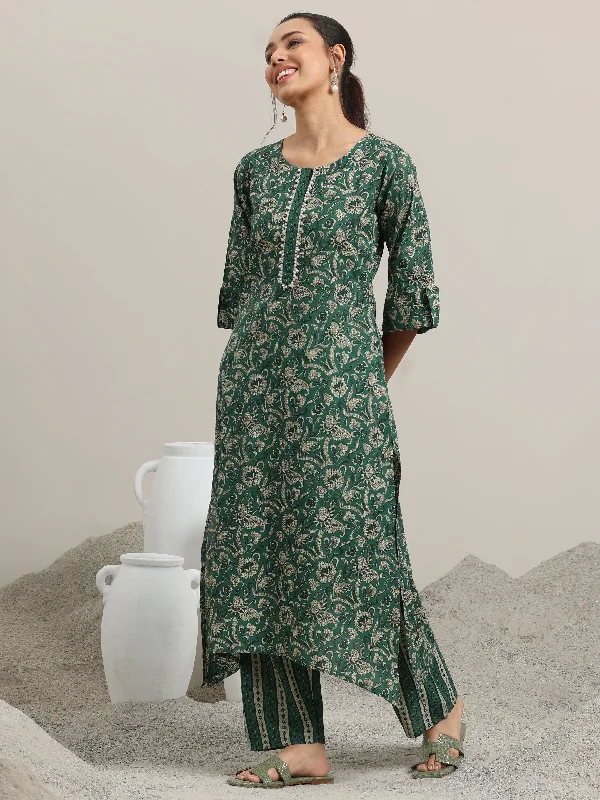 End Of The Year Green Printed Cotton Straight Kurta With Palazzos