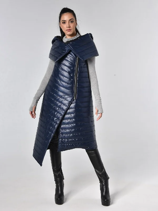 Ethnic Style Dark Blue Puffer Vest