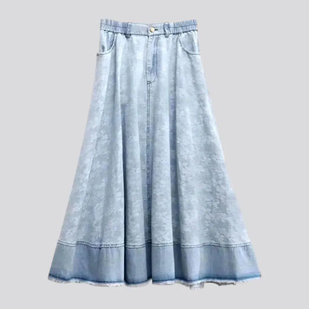 Exquisite Fabrics Fit-and-flare raw-hem jeans skirt