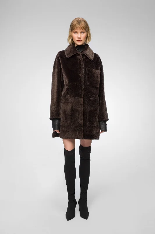 Bright Colors Oriana - Brown Bitter Shearling Coat