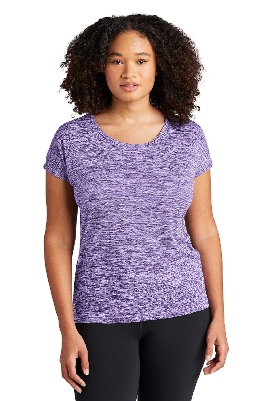 Classic Retro Sport-Tek Womens Electric Heather Moisture Wicking Short Sleeve Crewneck T-Shirt - Purple Electric - Closeout