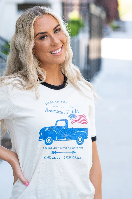 High-end Fashion Made in the USA Vintage Truck Graphic Ringer Tee