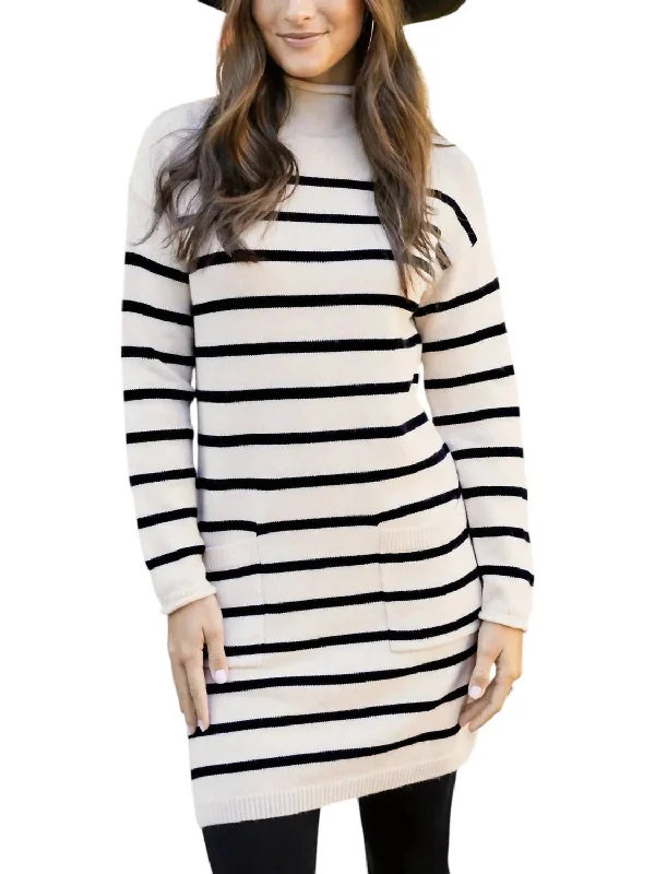 British Fashion Striped Sweater Dress In Ivory