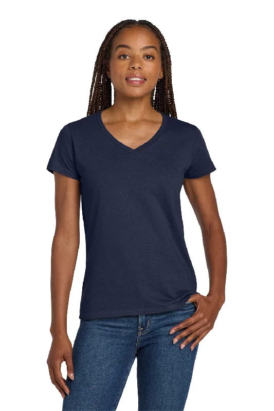 Comfortable Series Gildan Womens Short Sleeve V-Neck T-Shirt - Navy Blue