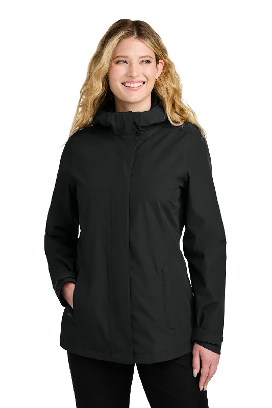 Fashion Innovation Port Authority Womens C-FREE Water Resistant Full Zip Hooded Rain Jacket - Deep Black - New