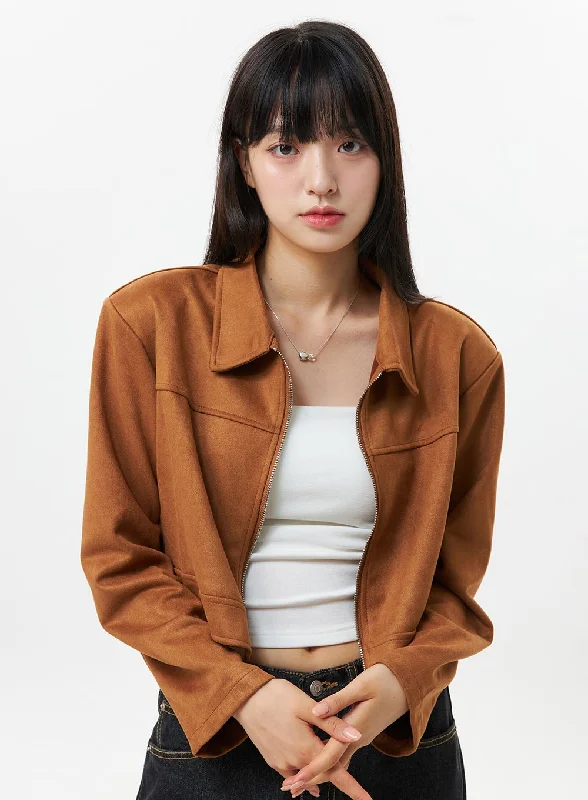 Fresh And Natural Suede Cropped Jacket OS309