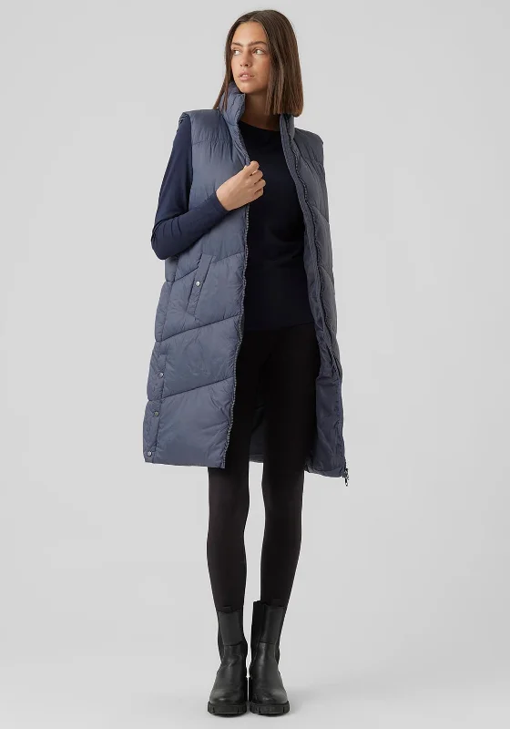 Soft And Comfortable Vero Moda Sala Long Padded Gilet, Ombre Blue