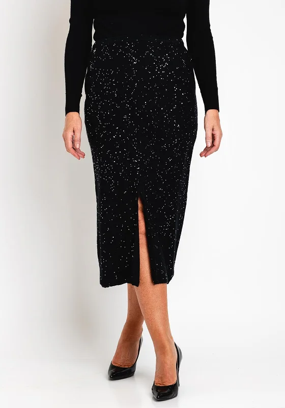 Light And Breathable Malissa J One Size Sequin Embellished Midi Skirt, Black