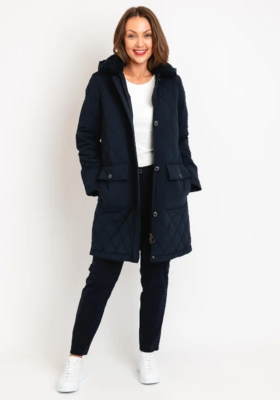 New Season Series Barbour Womens Fox Quilted Long Jacket, Navy