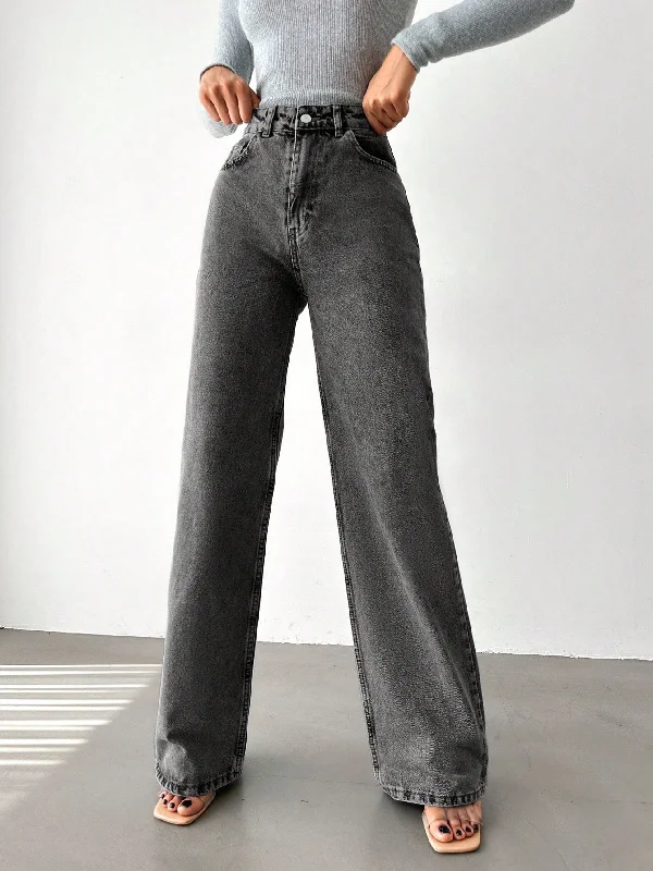 Fashion Selection Charcoal Wide Leg High Rise Jeans