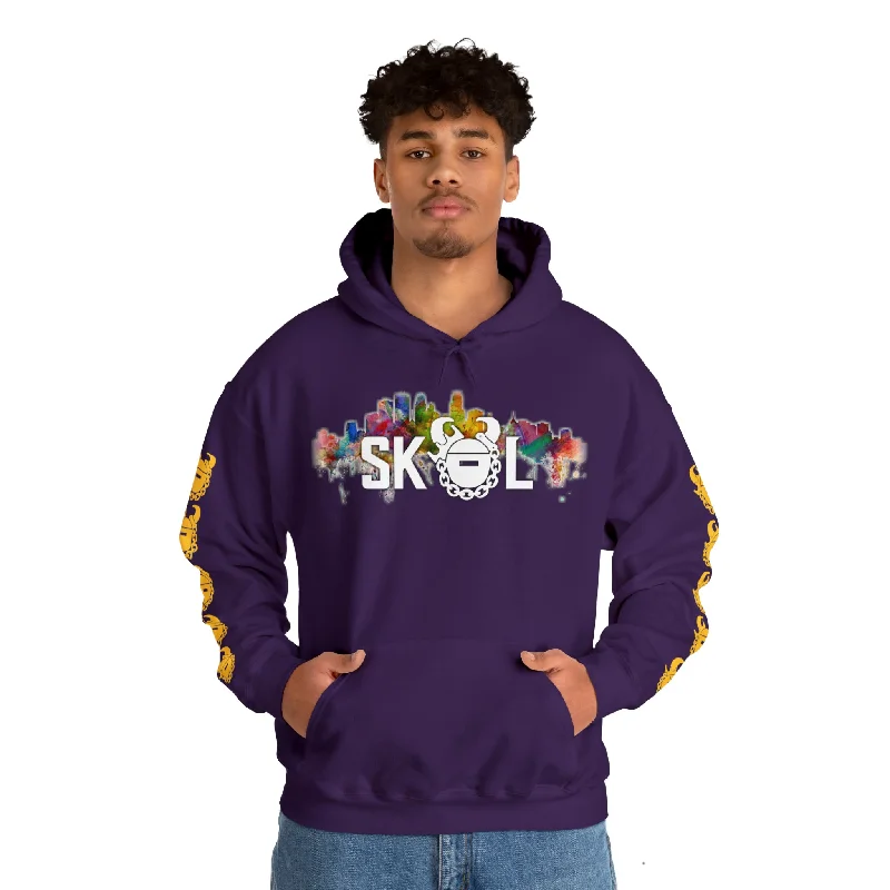 Fashion Innovation Unisex Heavy Blend™ Hooded Sweatshirt - Skyline + Game Day Helmet (Sleeves)