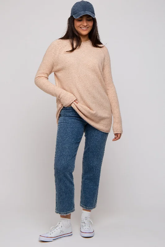 Classic And Versatile Beige Brushed Knit Sweater