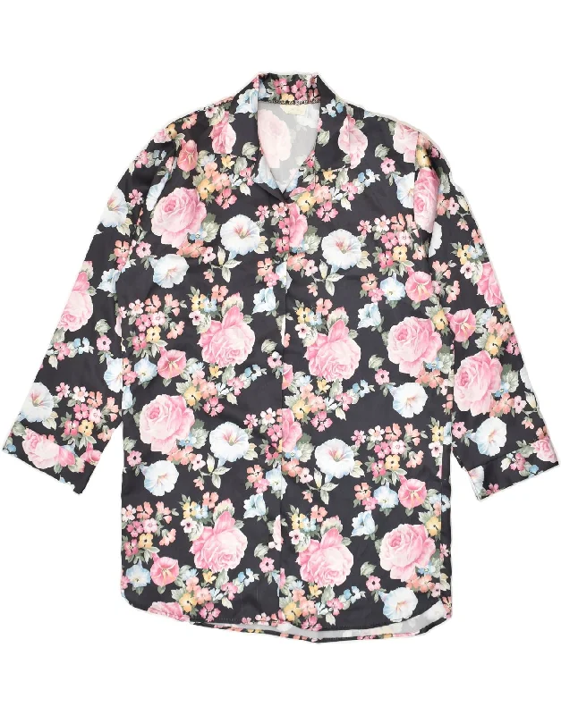 Street Charm VINTAGE Womens Shirt Dress EU 36 Small Black Floral Polyester