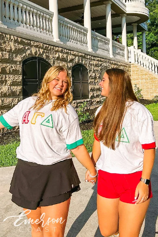 Light And Breathable Alpha Gamma Delta Stitched Letter Ringer Tee