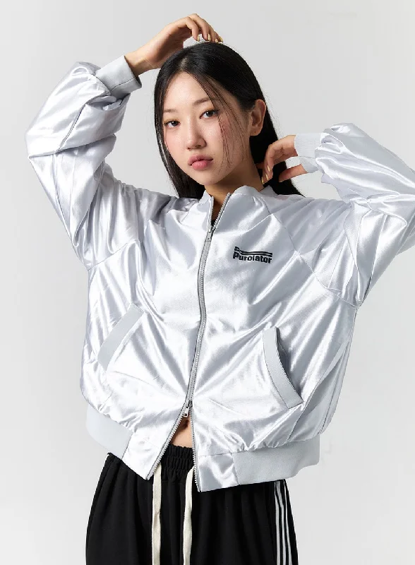 Stretch Design Shiny Graphic Zip Jacket CS308