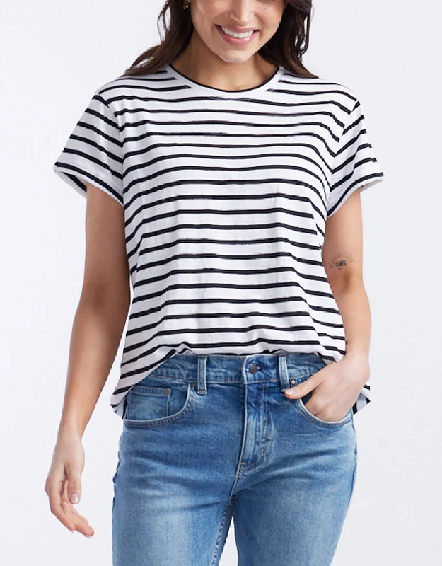 Street Charm Turn Back T-Shirt - White/Black Stripe