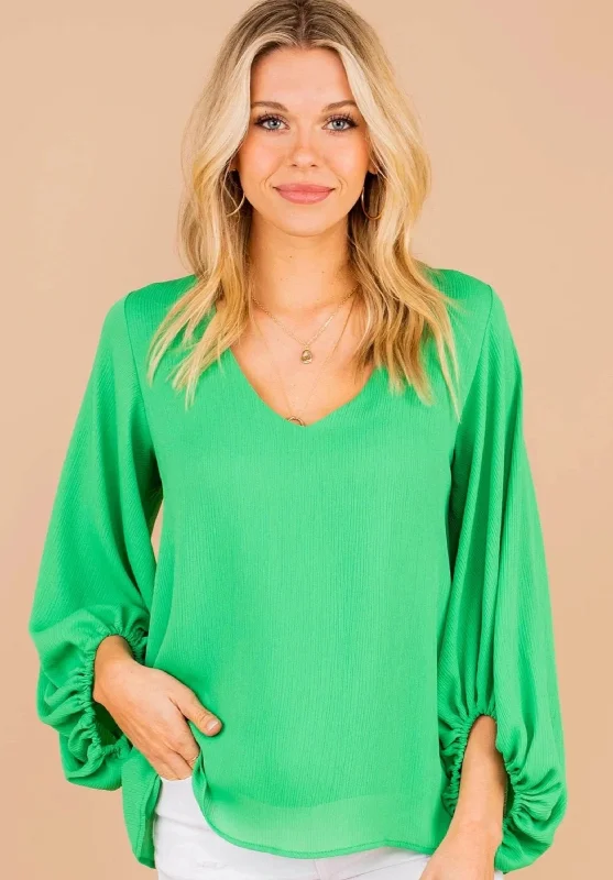 Elegant Wear The Perfect Day Emerald Green Bubble Sleeve Top