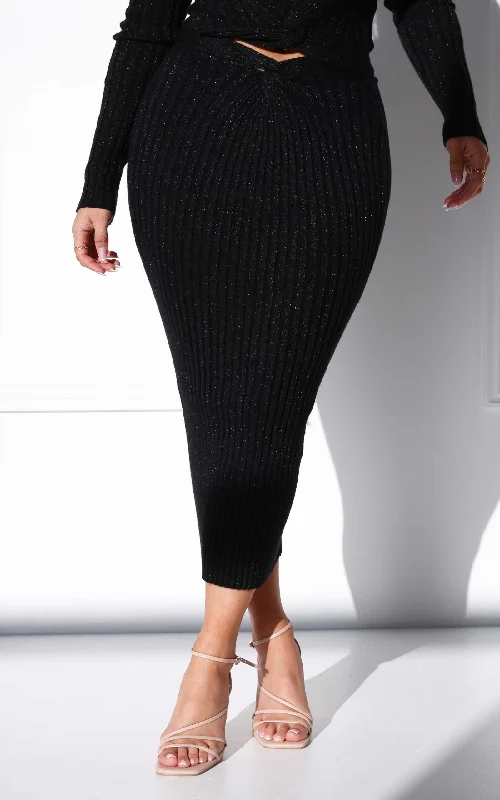 Artistic Temperament Solita Knit Midi Skirt - Black Metallic