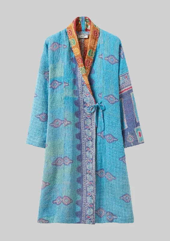 Luxury Temperament Repurposed Kantha Coat | Blues