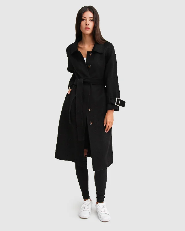 Eye-catching Personality Shore To Shore Belted Wool Coat - Black