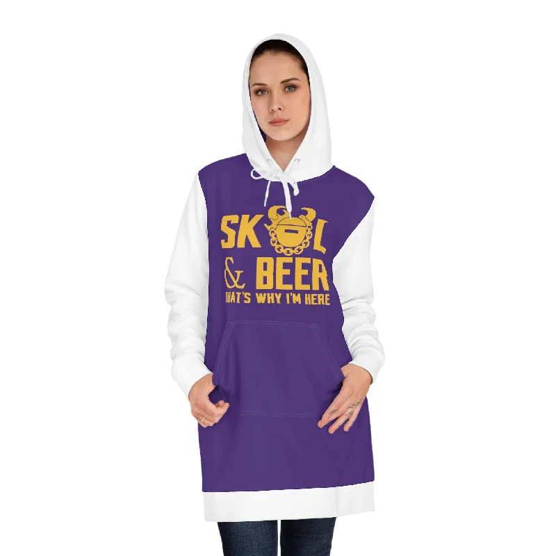 Fashionable Prints Hoodie Dress - Purple/White - & BEER