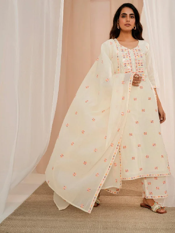 Modern City Off White Embroidered Cotton Straight Suit With Dupatta