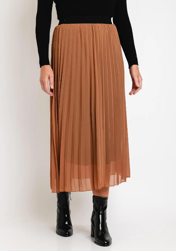 Luxury Temperament Serafina Collection One Size Pleated Midi Skirt, Camel