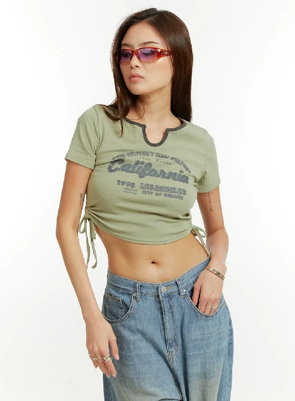 Autumn Selection Lettering Shirred Crop Top CU421