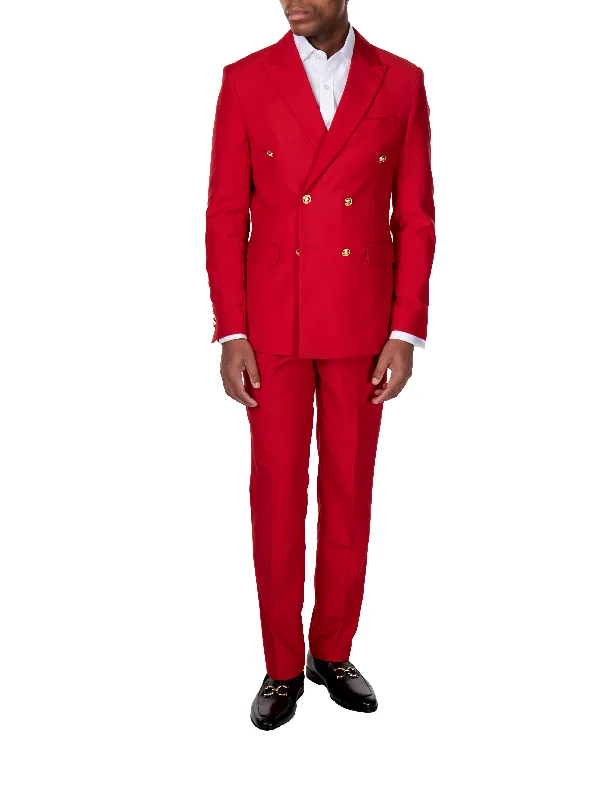 Minimal Style RED DOUBLE BREASTED GOLD BUTTON SUIT