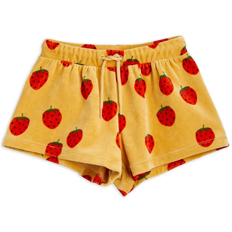 Modern City Mini Rodini Beige Strawberries Velour Aop Shorts