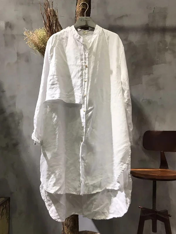 Fashion Must-have Plus Size Women Long Sleeve Splicing Linen Shirt